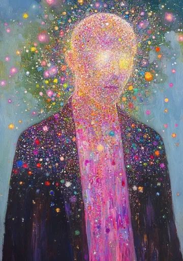 ↑↑↑ Larger size on website 🔸 The image is an abstract painting depicting a person with a glowing head and body. The person's face Light Of Life, Bright Light, Art Images, Abstract Painting, Light Blue, Color, Art