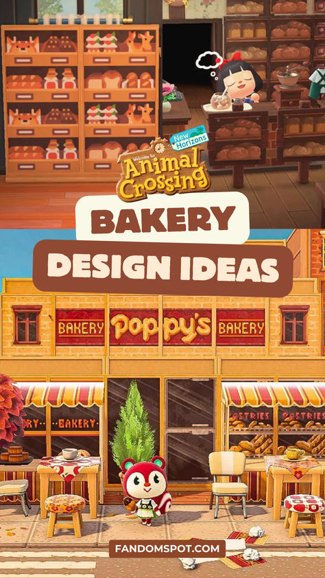 Animal Crossing: New Horizons bakery design gallery Acnh Bakery Ideas, Acnh Bakery Codes, Bakery Animal Crossing, Design Ideas Acnh, Animal Crossing Bakery, Bakery Design Ideas, Acnh Bakery, Freshly Baked Bread, Animals Crossing