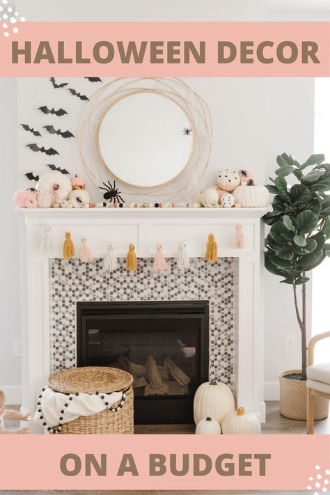 Cute Halloween Corner. I use decor that won't break the budget. Halloween on a budget, halloween decor, halloween decorations, halloween fireplace, halloween sideboard Fireplace Halloween, Halloween On A Budget, Modern Halloween Decor, Halloween Mantle Decor, Halloween Fireplace, Halloween Mantle, Boho Halloween, Glam Modern, Modern Halloween