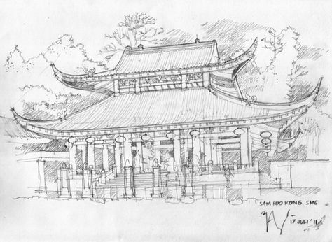 Temple Drawing, Art Psychology, Architecture Portfolio Layout, Building Sketch, Easy Cartoon Drawings, Japanese Drawings, Building Drawing, Cute Sketches, Architecture Concept Drawings