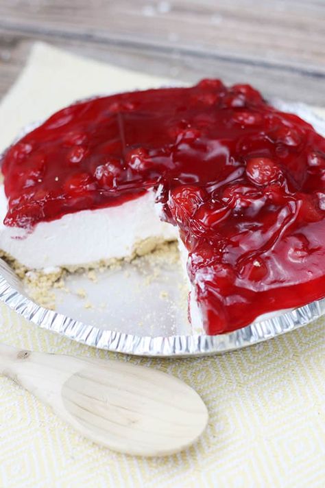 No Bake Cherry Cheesecake recipe made with cream cheese, powdered sugar, Cool Whip, cherry pie filling, and graham cracker crust. Super easy and delicious for parties or any time! #nobakecheesecake #cherrycheesecake #cheesecake #nobake #dessert #creamcheese #coolwhip #cherrypiefilling #recipe Keto Cheesecake With Cherry Pie Filling, Cream Cheese Cool Whip Cheesecake, Cool Whip Cream Cheese Cheesecake, No Bake Cream Cheese Pie Cool Whip, Cheese Cake Recipes Made With Cream Cheese And Cool Whip, Cool Whip Cream Cheese Pie, Cheesecake Made With Cool Whip, No Bake Cherry Cheesecake With Cool Whip, Cream Cheese Cool Whip Dessert