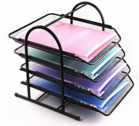 4-Tier Office Document Tray Paper/Magazine Desk Organizer (Black) Paper Tray Organizer, Document Organizer, Paper Magazine, Paper Tray, Tray Organization, Study Rooms, Documents Organization, Desk Organizer, Organize Your Life