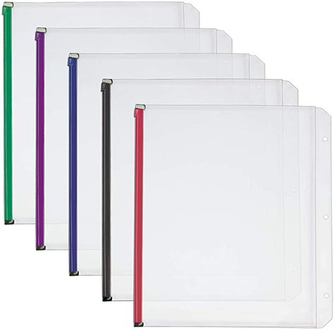 Amazon.com : Cardinal Plastic Zippered Binder Pockets, 3-Hole Punched, Fits Full Letter Size 8-1/2" x 11" Sheets, Clear with Multicolor Zippers, 5-Pack (14650) : Office Products File Binder, Binder Storage, Plastic Binder, Trading Card Binder, Zipper Binder, Binder Pockets, Craft Organizer, Family Binder, Organizing Paperwork