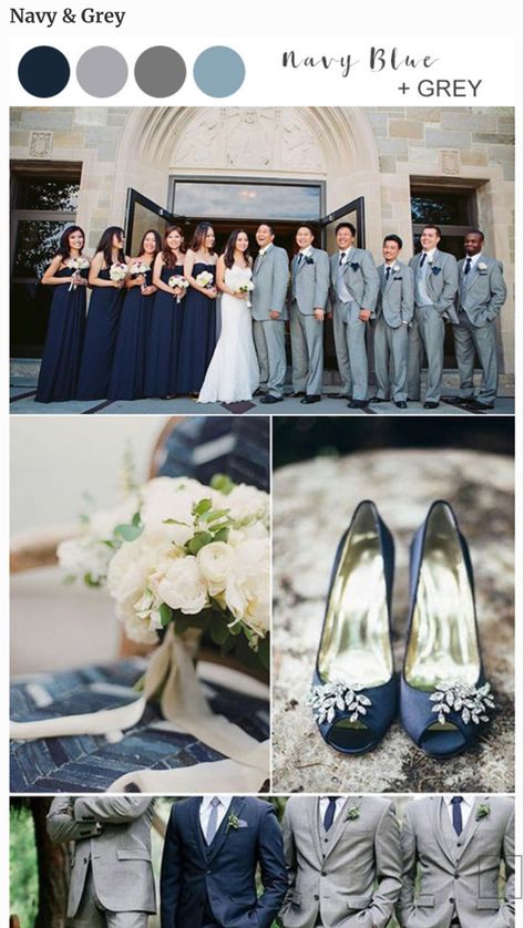 Grey Wedding Decor, Navy Blue Wedding Theme, Grey Wedding Theme, Classic Blue Wedding, Navy Wedding Colors, Gray Wedding Colors, Wedding Color Ideas, Wedding Color Combos, Wedding Color Trends