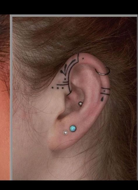 Elf Ear Tattoo, Unique Ear Tattoos, Inside Ear Tattoos For Women, Ear Tattoos For Women Inner, Simple Ear Tattoos, Viking Ear Tattoo, Tattoo Ears, Ear Lobe Tattoo, Inside Ear Tattoos