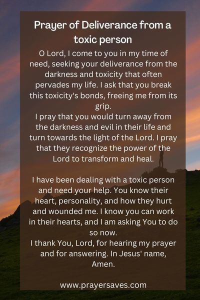 Prayer of Deliverance from a toxic person Prayer For Toxic Relationship, Prayers To Remove Toxic People, Prayers For Dealing With Toxic People, Detachment Prayer, Prayer To Remove Toxic People, Prayer To Remove Negative Energy, Deliverance Prayers Spiritual Warfare, Prayer Doodles, Prayers For Deliverance