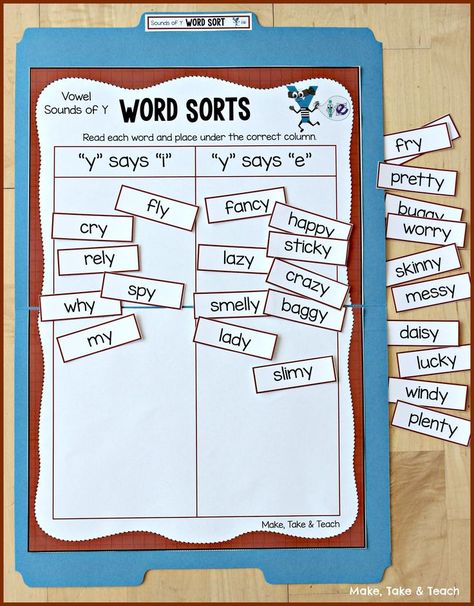 Sounds of Y word sort. Great for teaching and practicing the vowel sounds of Y! Y Sound Words, English Phonetics, Phonic Activities, Word Sort Activities, English Sounds, Vowel Activities, Word Sort, The Letter Y, Y Words