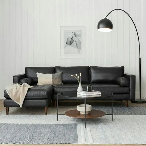 Black Leather Sofa Living Room Decor, Black Leather Sofa Living, Leather Sofa Living Room Decor, Black Leather Sofa Living Room, High Sofa, Black Leather Sofa, High Sofas, Black Mid Century Modern, Leather Sofa Living Room