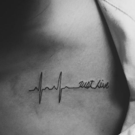 Pin for Later: 23 Heartbeat Tattoos That'll Leave You Breathless "Just Live" Just Live Tattoo, Ecg Tattoo, Life Goes On Tattoo, Heartbeat Tattoos, Heart Beat Tattoo, Pulse Tattoo, Tattoo Avant Bras, Ekg Tattoo, Heartbeat Tattoo Design