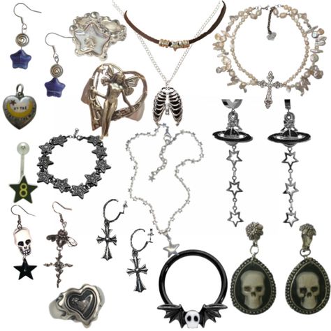 Aesthetic Jewelry Grunge, 2yk Jewelry, Y2k Goth Accessories, Grunge Jelewry, 2000s Grunge Accessories, Grunge Christmas Gifts, Y2k Assessories Png, Grunge Assessories, Grunge Fairy Jewelry