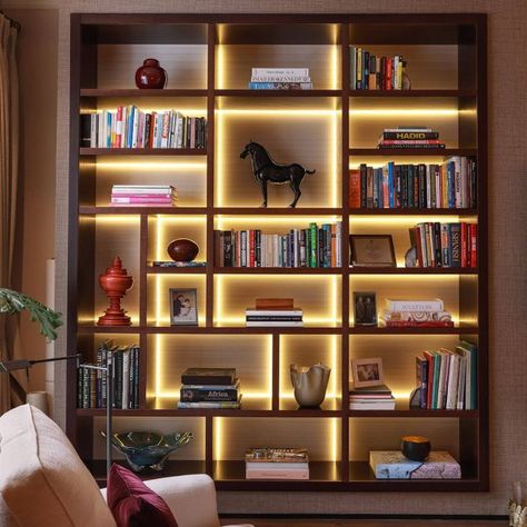 BRADBOURNE | Icon Architects Luxury Home Library, Wooden Shelf Design, Home Library Rooms, Bookcase Lighting, Bedroom Victorian, Bookshelves In Living Room, Home Library Design, Living Room Decor Fireplace, Wall Bookshelves