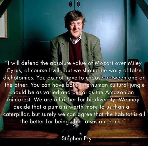 Stephen Fry: a man of my own heart. It's ALL about balance and diversity. Steven Fry, Stephen Fry Quotes, Stephen Fry, Faith In Humanity, Quotable Quotes, A Quote, Good Advice, Great Quotes, Thought Provoking