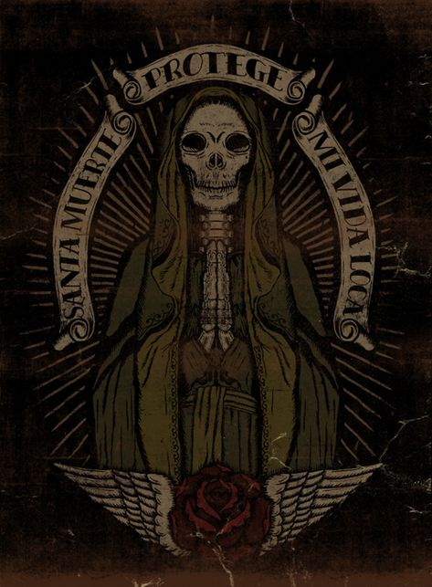 PROTEGEME - LA MARCA DEL DIABLO on Behance Day Of Dead Tattoo, Santa Muerte Prayer, Hipster Drawings, Mexican Art Tattoos, Native Tattoos, Virgin Mary Art, Mexican Culture Art, Japan Tattoo Design, Sugar Skull Tattoos