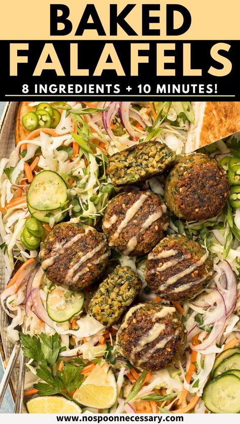 Looking for the perfect falafel ball recipe? Look no further! These baked falafel balls are packed with herbaceous, savory flavor, crisp on the outside, and delightfully tender on the inside. The best part? You can make them with canned chickpeas—no need for soaking or cooking dried beans. Whether you're new to falafels or a seasoned pro, this falafel recipe is a game changer. Falafel Balls Recipes, Canned Chickpeas Recipes, Chickpea Falafel Recipe, Falafel With Canned Chickpeas, Homemade Falafel Recipe, Easy Falafel Recipe, Baked Falafel Recipe, Falafel Recipe Easy, Falafel Balls