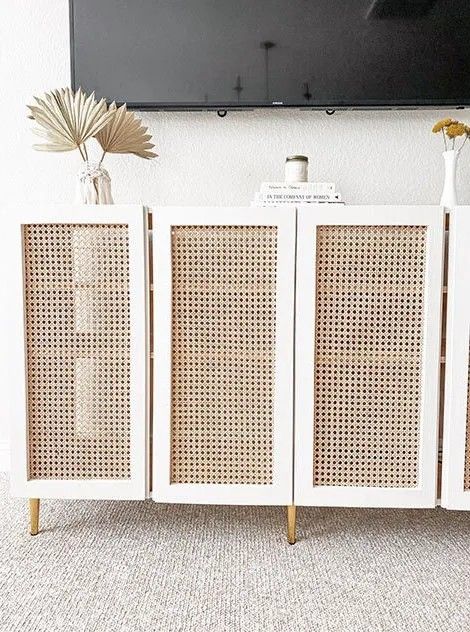 Ikea Hacks Storage, Ivar Cabinet Hack, Credenza Ikea, Diy Media Console, Entertainment Center Diy, Media Console Diy, Homemade Tv Stand, Console Table Diy, Diy Credenza