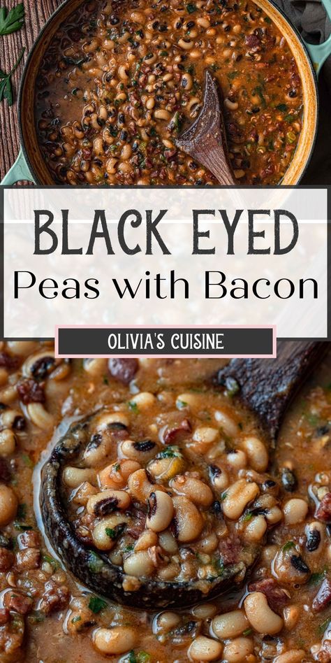 This black-eyed peas recipe is comfort food at its best! A soul food staple, black-eyed peas are cooked with bacon and sausage until perfect and creamy. Eat for New Year’s Eve if you want prosperity in the new year, or all year long if you are craving something delicious. Black Eye Peas Recipes, Black Eyed Peas Recipe Bacon, Fresh Black Eyed Peas Recipe, Peas With Bacon, Blackeyed Pea Recipes, Cooking Black Eyed Peas, Nye Food, Bacon And Sausage, Nye 2023