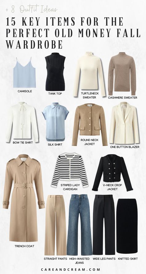 Looking to nail the old money fall aesthetic? Check out our guide with 15 key items for the perfect old money fall capsule wardrobe. Discover fall wardrobe essentials and chic outfit ideas fall for a quiet luxury look. Create timeless old money fall outfits effortlessly this season! Old Money Fall Aesthetic, Old Money Essentials, Old Money Capsule Wardrobe, Minimalist Old Money, Old Money Fall, Chic Capsule Wardrobe, Bow Tie Shirt, Capsule Wardrobe Outfits, Fall Wardrobe Essentials