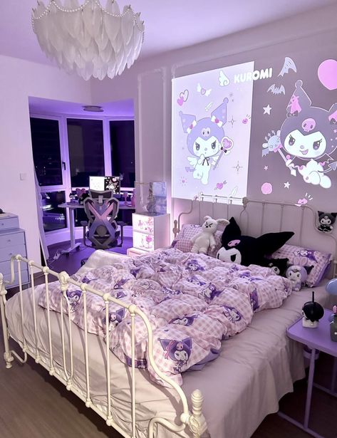 Kuromi Room, Bed Room, Desk, Bedroom, Bed, Purple, White