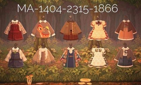 Animal Crossing Fashion Cottagecore, Acnh Goblincore Clothes, Cottagecore Acnh Outfits, Acnh Farmcore Clothes, Designer Codes Animal Crossing, Acnh Cottagecore Clothes Codes, Acnh Fall Outfit Codes, Acnh Willow, Animal Crossing Outfit Codes