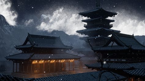 Japanese Temple Art, Manor Exterior, Medieval Japanese, Japan Temple, Japanese Village, Alternate Reality, Japanese Temple, Rpg Map, Temple Art