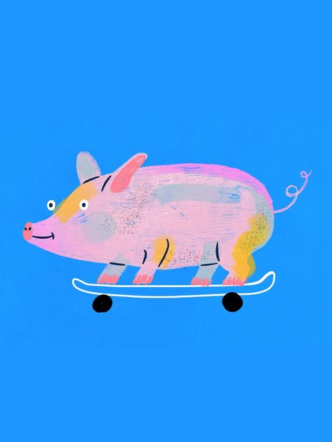 Skating Poster, Skate Illustration, Skate Poster, Farm Animal Nursery Decor, Farm Animal Nursery, Small Pigs, Pig Illustration, Pig Art, Animal Nursery Decor