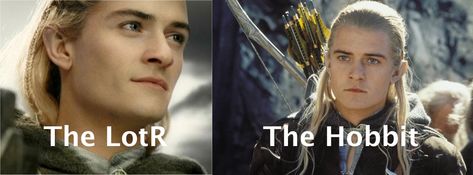 LOTR The Hobbit Legolas comoparson. hes so much older in the hobbit Legolas Hobbit Vs Lord Of The Rings, Legolas Hobbit, Hobbit Legolas, Lotr Legolas, Orlando Bloom, Thranduil, Legolas, Middle Earth, The Rings