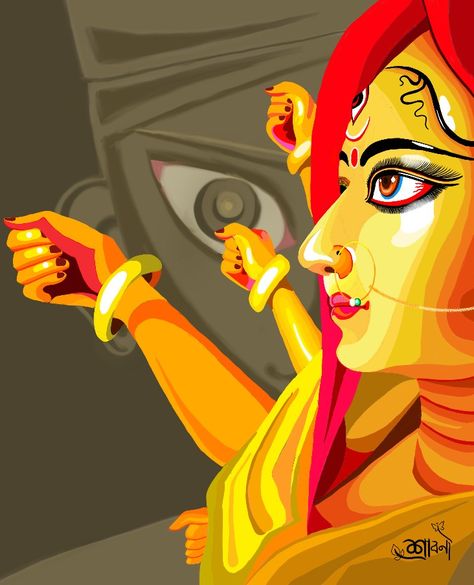 Digital art durga Durga Illustration Art, Durga Puja Art, Durga Puja Illustration, Durga Puja Creative Ads, Mahalaya Video, Navratri Illustration, Durga Illustration, Durga Maa Paintings, Healthcare Ads