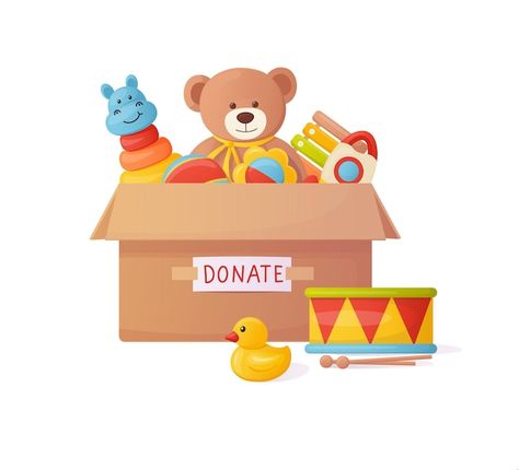 Toy Box Illustration, Islam Pictures, Toy Donation, Sketch Box, Cat Game, Watercolour Ideas, Big Hearts, Donation Box, Cat Applique