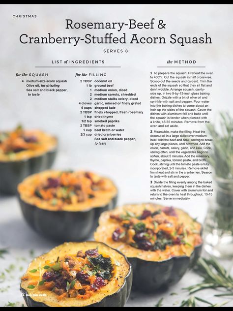 Rosemary beef and cranberry stuffed acorn squash Rosemary Beef, Stuffed Acorn Squash, Acorn Squash Recipes, Lean And Green Meals, Acorn Squash, Pepperoni Pizza, Beets, Black Pepper, Ground Beef