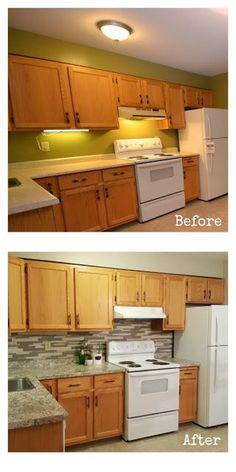 MamaEatsClean: A Honey Oak Kitchen with White Appliances - A 4 Day $1,000 Transformation Oak Pantry, Painting Oak Cabinets White, Titanium Granite, White Kitchen Appliances, Best Kitchen Colors, Honey Oak Cabinets, Painting Oak Cabinets, Pantry Shelves, Paint White