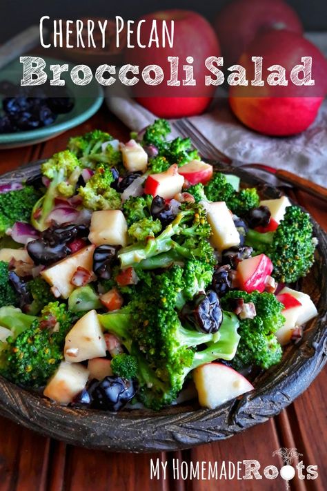 Cherry Pecan Broccoli Salad Cottage Meals, Cherries Salad, Sweet Dressing, Greek Recipe, Butternut Squash Salad, Squash Salad, Greek Tradition, Diced Apples, Salad Pasta