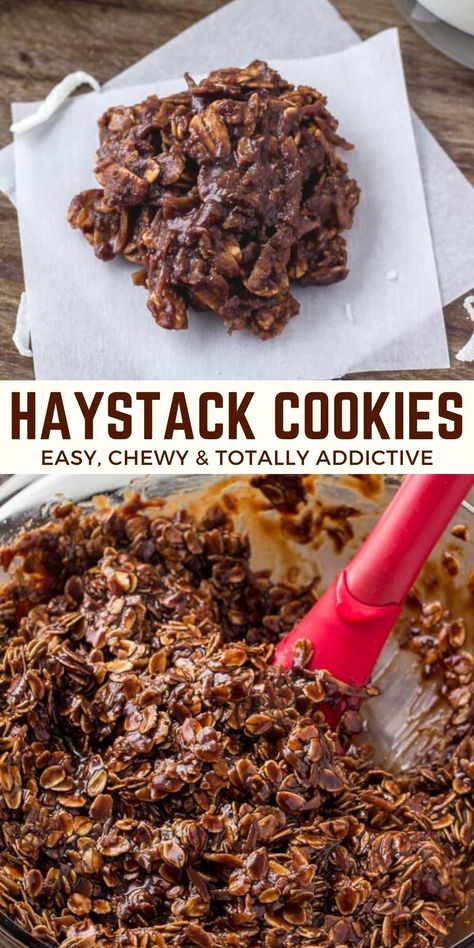 No-bake chocolate haystack cookies are chewy, delicious and totally addictive. Filled with cocoa, oats and coconut - these are just like you remember from childhood #haystack #cookies #oats #nobake #chocolate from Just So Tasty No Bake Cocoa Oatmeal Coconut Cookies, Unbaked Chocolate Oatmeal Coconut Cookies, Best Haystack Cookies No Bake, Healthy Haystack Cookies, Hay Stack Cookies Recipes, No Bake Haystacks, Chocolate Coconut Haystacks, No Bake Chocolate Oatmeal Coconut Cookies, Coconut Haystacks Candy