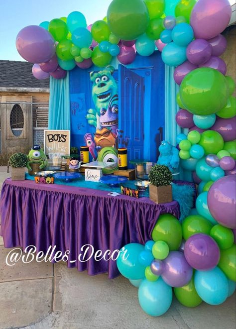 Monsters Inc One Year Birthday, Monsters Inc Photo Booth, Monster Inc Backdrop, First Birthday Monsters Inc, First Birthday Monsters Inc Theme, Monsters Inc Birthday Backdrop, Monster Inc Bday Party, 2nd Birthday Monsters Inc, Monsters Inc Balloon Decorations