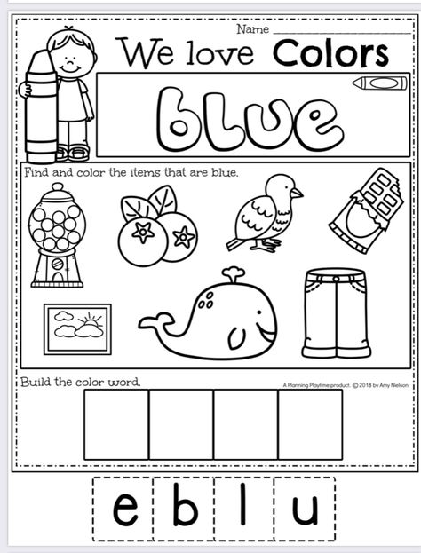 Blue Preschool Worksheets, We Love Colors Worksheets, Teachers Pay Teachers Freebies Free Printable Teaching Resources, Color Blue Worksheets For Preschool, Coloring Activity For Kindergarten, Kindergarden Worksheet Printable, Colors Worksheet For Preschoolers, Color Blue Activities For Preschool, Colors Worksheets For Kids