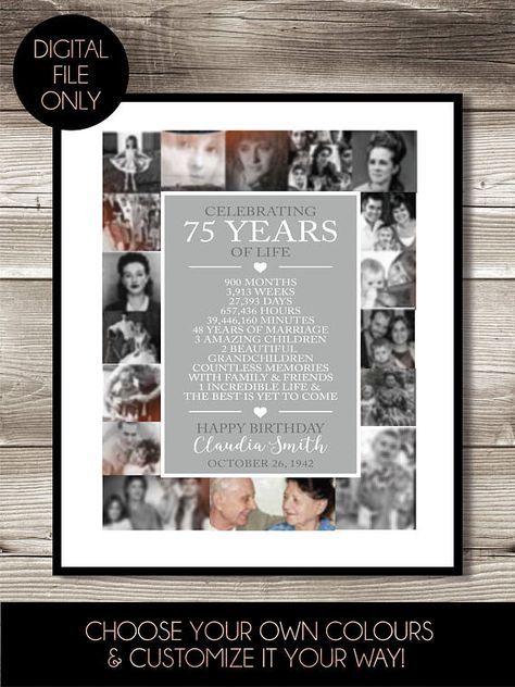 75th Birthday Photo Collage Digital Print gift 75th Birthday Anniversary Photo Collage, 65th Wedding Anniversary, Golden Anniversary Gifts, Birthday Photo Collage, Collage Foto, 40th Anniversary Gifts, Photo Collage Gift, Birthday Collage, 50th Anniversary Gifts