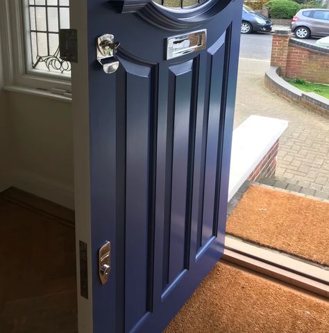 Period front door | 1930s front door 1930s Front Door, 1930s House Exterior, Victorian Front Door, 1930s House Renovation, Porch Extension, Front Doors Uk, Cosy Decor, Front Door Styles, Blue Front Door