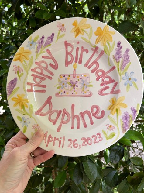 Vintage Birthday Plate, Heirloom Birthday Decor, Family Birthday Plate, Baby Birthday Plate Diy, Birthday Plate Boy, Diy 1st Birthday, Happy Birthday Plates, Hand Painted Birthday Plate, Hand Painted Items