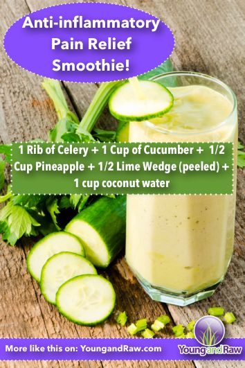 Anti-inflammatory Pain Relief Smoothie: Put this on your list of anti-inflammatory recipes! All ingredients help to reduce inflammation in the body, and have a “cooling effect” as well. Pineapple is well known for it’s famous pain relieving enzyme “Bromelain” which is concentrated in the core of the fruit and has been isolated into supplement form to treat inflammation and pain naturally. Pain Relief Smoothie, Healing Smoothie, Yummy Green Smoothie, Nutribullet Recipes, Smoothie Detox, Anti Dieting, Makanan Diet, Inflammatory Foods, Green Smoothie Recipes