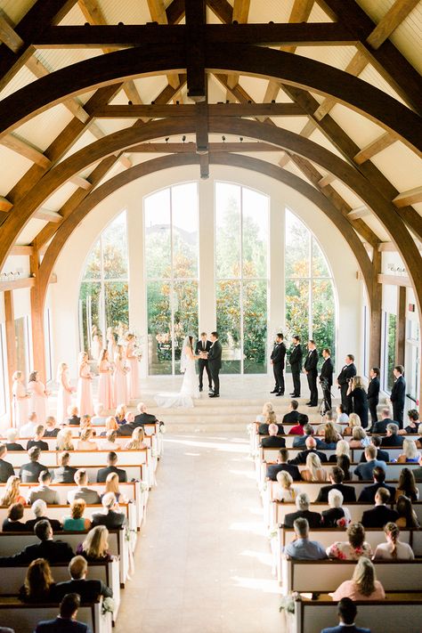 Gorgeous Wedding Chapel in Houston Texas - Wedding Ceremony Ideas -  Sarah + Ryan | Venue: Ashton Gardens West | Flowers: Dream Bouquet | Cake: Edible Designs | Rehearsal Dinner: Churrasco’s | Photo: Fulleylove Photography | #chapel #blush #wedding #ceremony #classic #green Small Chapel Wedding, Bouquet Cake, Ashton Gardens, Wedding Venues Indoor, Wedding Ceremony Ideas, Wedding Venue Houston, Dream Wedding Venues, Wedding Chapel, Wedding Beach Ceremony