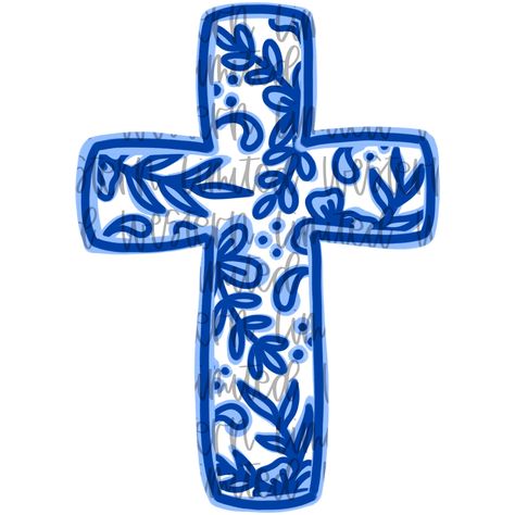 Easy Christian Canvas Painting, Easy Blue Paintings, Christian Art Ideas, Aesthetic Cross, Floral Chinoiserie, Vintage Meets Modern, Christian Graphics, Christian Sublimation, Cross Png