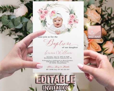 Baptismal Invitation Free Printable Girl, Baptism Invitation For Boys, Christening Invitations Girl, Baptism Announcement, Spanish Girl, Baptism Invitation Template, Baptism Invitations Girl, Butterfly Invitations