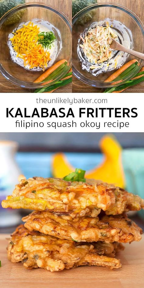 Ukoy Na Kalabasa, Filipino Squash Recipe, Vegetable Okoy Recipe Filipino Food, Okoy Recipe Filipino Food, Kobacha Squash, Kalabasa Recipe, Squash Flour, Okoy Recipe, Filipino Appetizers