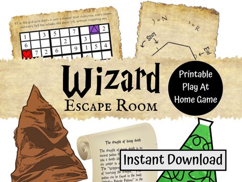 Wizard escape room game - Printable escape room, Instant Download, Escape room kit, Digital Download by Carrotgal on Etsy https://www.etsy.com/listing/791140417/wizard-escape-room-game-printable-escape Wizard Escape Room, Harry Potter Escape Room, Prisoner Of Azkaban Book, Kids Escape Room, Escape Room Printable, Escape Room Party, Printable Escape Room, Grandma Camp, Harry Potter Printables Free