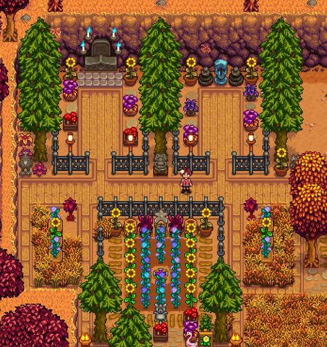 Stardew Valley Grandpa Shrine Ideas, Stardew Valley Shrine Decoration, Trees Stardew Valley, Stardew Valley Grandpa Shrine, Stardew Grandpa Shrine, Stardew Valley Cindersap Forest, Stardew Farms, Stardew Valley Farms, Stardew Valley Layout