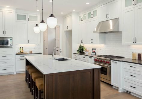 Solved! The Best Kitchen Island Size https://www.bobvila.com/articles/kitchen-island-size/?utm_content=bufferccdab&utm_medium=social&utm_source=pinterest.com&utm_campaign=buffer?  #Granite #Island #KitchenRemodel Kitchen Island Size, Cabinet Range Hood, Under Cabinet Range Hood, Cabinets And Countertops, Tom Dixon, Under Cabinet, Luxury Vinyl Plank, Range Hood, White Cabinets