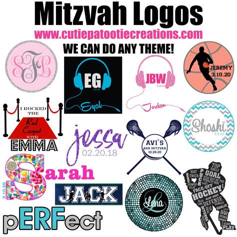 We can create a Mitzvah Logo for any theme whether it be sports, initials or just a simple tagline. Custom Mitzvah Logos by Cutie Patootie Creations. Subway Logo, Bar Mitzvah Logos, Bat Mitzvah Logo, Bat Mitzvah Themes, Mitzvah Themes, Dance Logo, Favors Sign, Custom Bar, Initials Logo