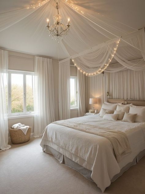 Create a dreamy atmosphere by stringing up aesthetic lights across the ceiling or along the walls. Combine them with sheer curtains and fairy light-lined canopies for a magical, ethereal look in your bedroom. Fairy Light Canopy, Wall Curtains, Aesthetic Lights, Up Aesthetic, Light Canopy, Aesthetic Light, Curtain Wall, Canopy Lights, Canopies