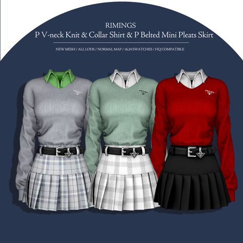 Ts4 Cc Free, Prada Clothes, Play Sims 4, Sims 4 Anime, Pleats Skirt, Sims 4 Cc Shoes, Pelo Sims, Free Sims 4, The Sims 4 Packs