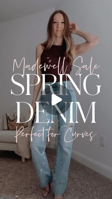 Debra Lee on Instagram: "Spring denim- on sale! 💙 Comment with I NEED THIS LINK and I’ll send you outfit details! These jeans are one of the only straight leg pairs I have, and they are so flattering! They look amazing on curves and don’t have the annoying back gap. I sized down one size and I’m wearing the regular length. I am 5’3." Spring Denim, Summer 2022, Outfit Details, Need This, Madewell, Gap, Straight Leg, On Sale, Spring Summer