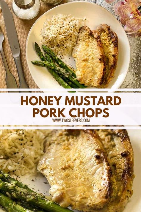 Honey Mustard Pork Chops | Air Fryer Pork Chops | Pork Chop Recipes | Air Fryer Recipes | High Protein Recipes | Dinner Recipes | Pork Recipes | Gluten Free Recipes | Two Sleevers | #twosleevers #honeymustard #porkchops #airfryer #highprotein Children Recipes, Honey Mustard Pork Chops, High Protein Recipes Dinner, Mustard Pork Chops, Air Fryer Pork Chops, Dinner Rotation, Cream Sauce Recipes, Air Fryer Recipe, Honey Mustard Sauce